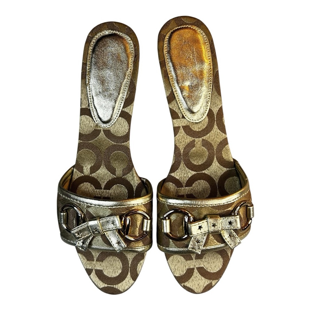 Coach Gold Metallic Logo Slide Sandals